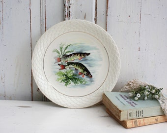 French vintage fish plate by Gien, decorative plate wall hung seaside plate