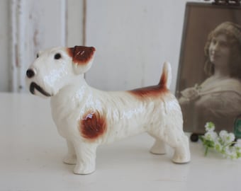 Vintage Glazed Ceramic Terrier Dog Ornament