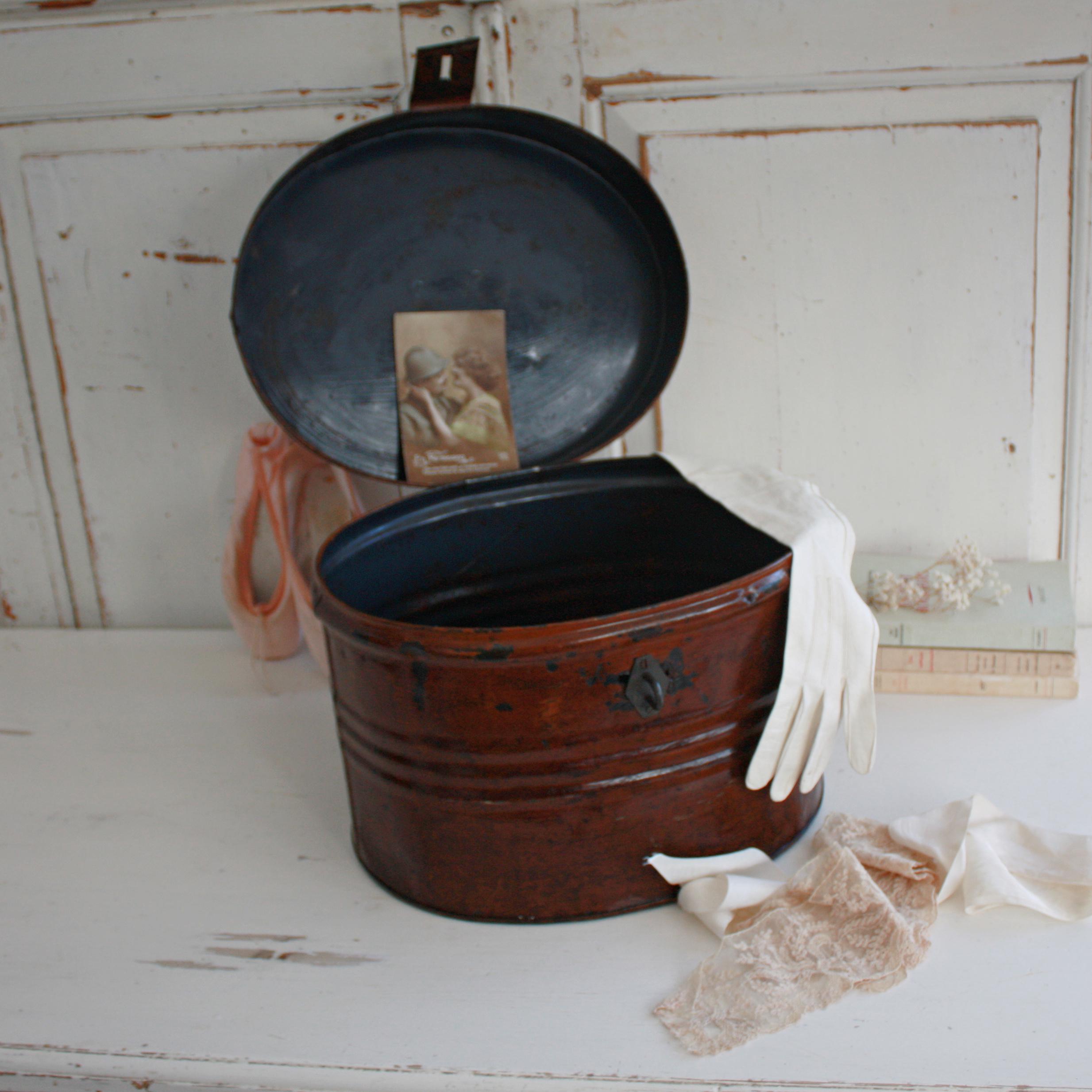 Antique Metal Hat Box - Etsy