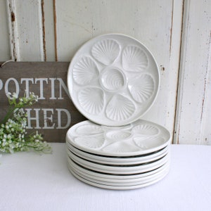 Pair of White Oyster Plates, French Ceramic Seafood Plates