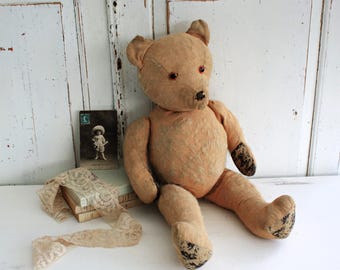 Large Old English Threadbare Teddy Bear 23" , Jointed Mohair