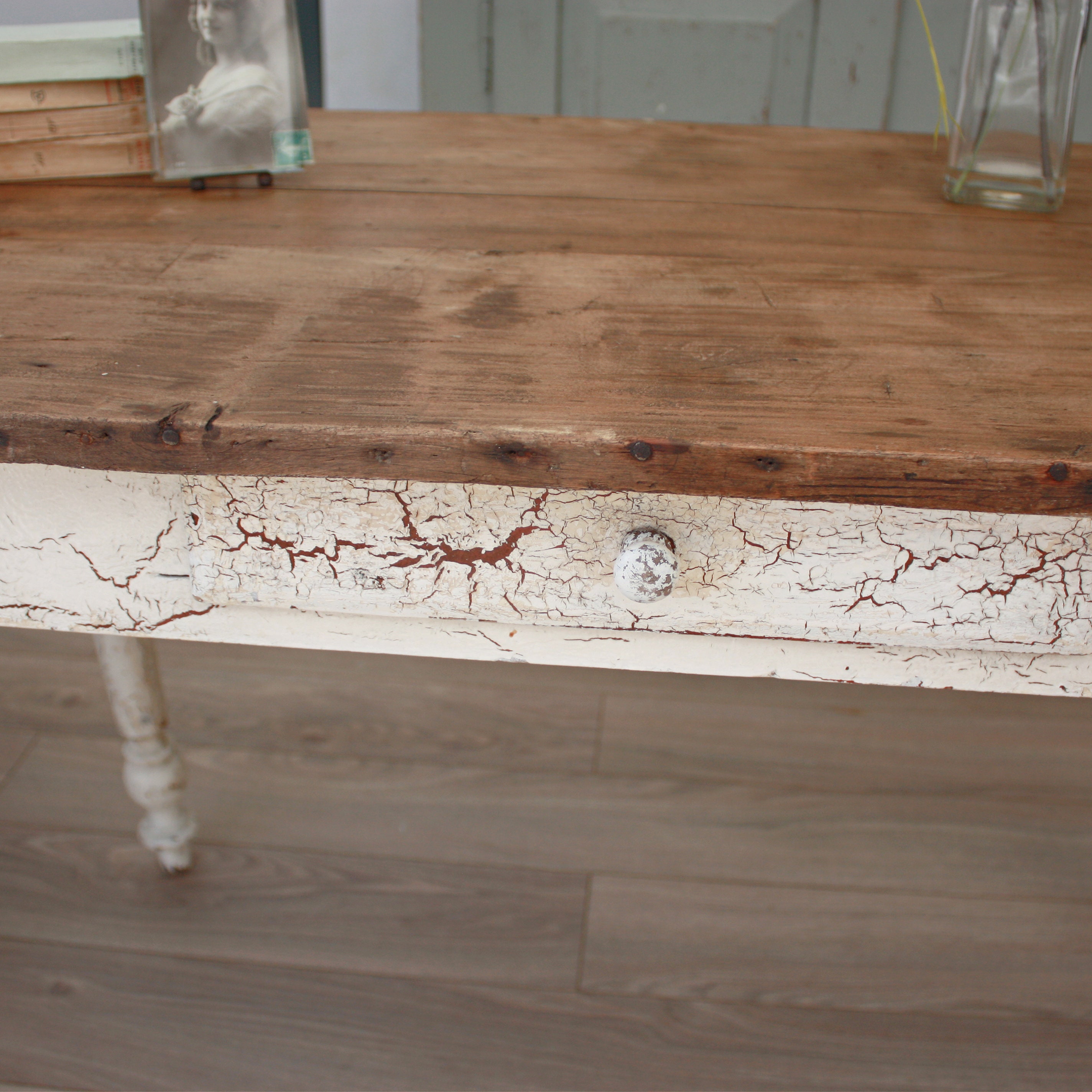 Vintage French Solid Wood White Painted Table or Desk With Etsy UK