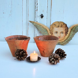 Pair of French antique resin harvesting pots, rustic terracota flower pots