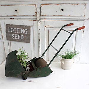 Original English Metal Webbs Toy Garden Lawn Mower, Nostalgic Garden Decor