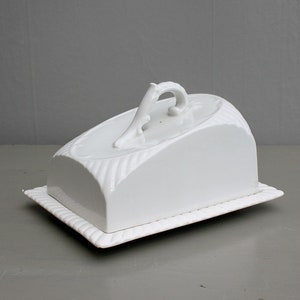 Large English White Vintage Covered Cheese Plate,