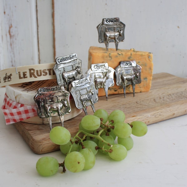 Six Old French Silver Metal Cheese Markers