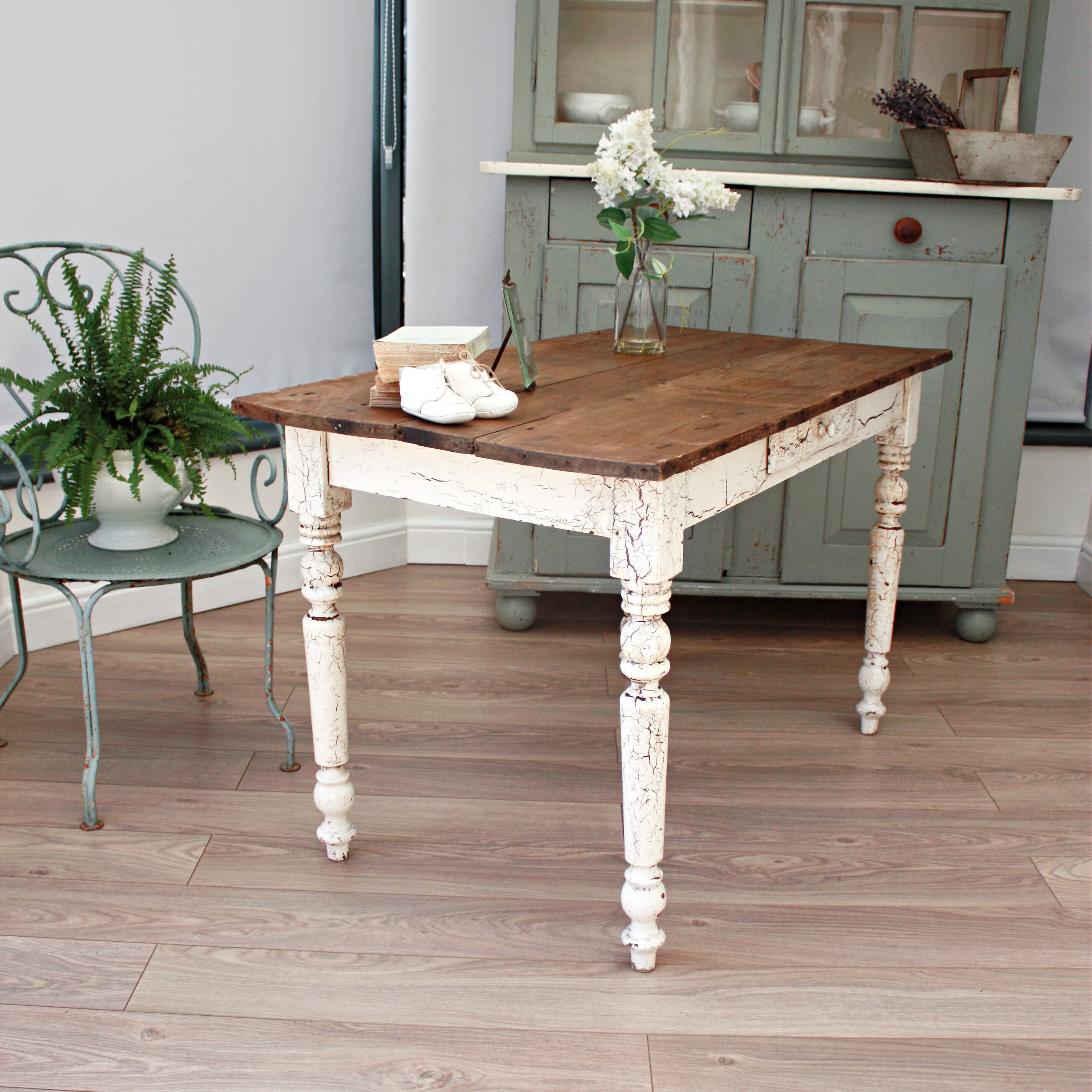 Vintage French Solid Wood White Painted Table or Desk With Etsy UK