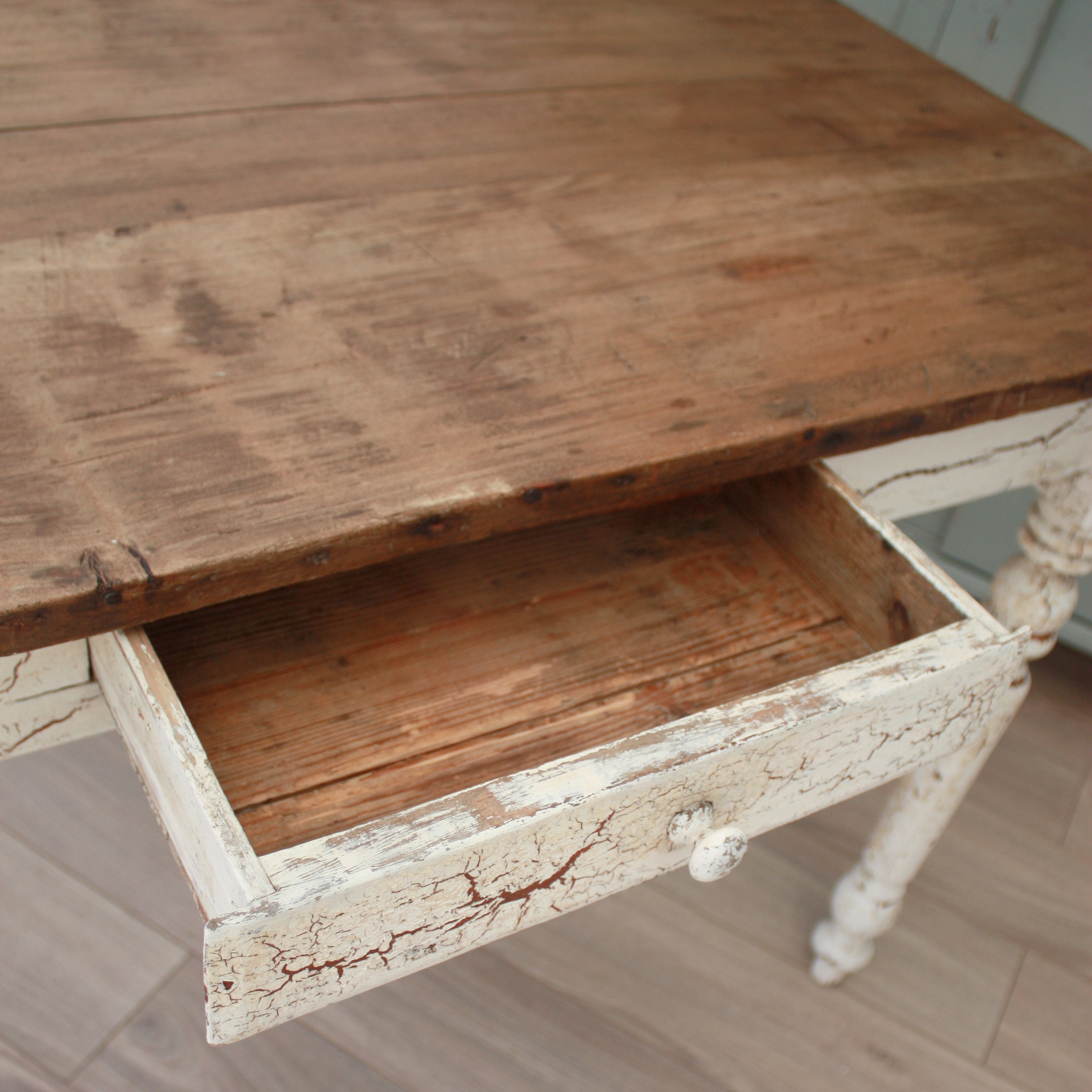 Vintage French Solid Wood White Painted Table or Desk With Etsy UK