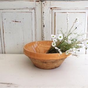 Large Antique French Terracotta Bowl: Ochre Glazed Farmhouse Tian