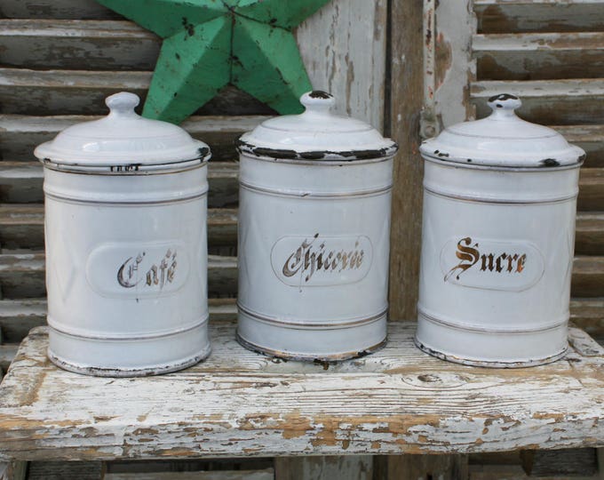 Kitchen Canisters / French Enamelware / Enamel / Kitchen Etsy