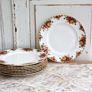 Royal Albert Bone China Pair of Dinner Plates for Replacement or Spares, Old Country Roses Design