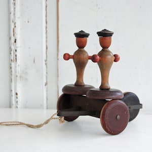 Antique Wooden Pull Along Moving Men, Collectible Home Decor
