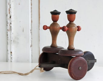 Antique Wooden Pull Along Moving Men, Collectible Home Decor