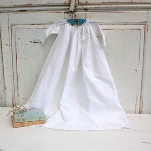Antique White Cotton Christening Gown, Baby Gown with Lace Edges and Tie Back
