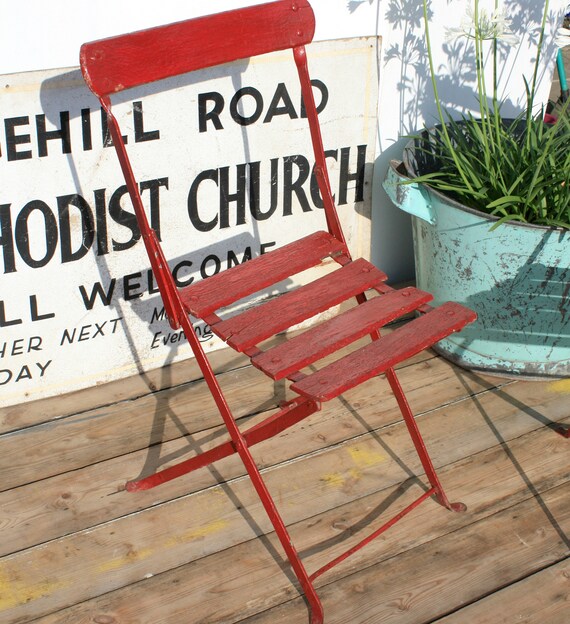 Old Red French Folding Garden Chairs French Garden Furniture Etsy