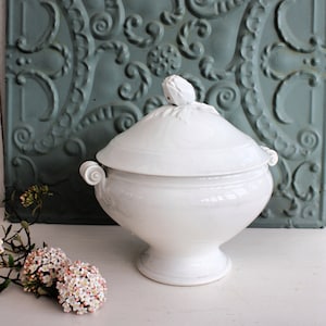 Antique French Porcelain Tureen: Nordic Shabby Chic Decor
