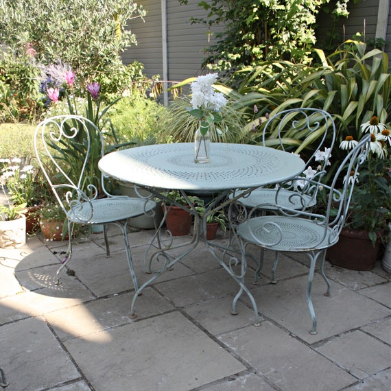 Mid Century French Metal Garden Table Set With Four Chairs - Etsy UK
