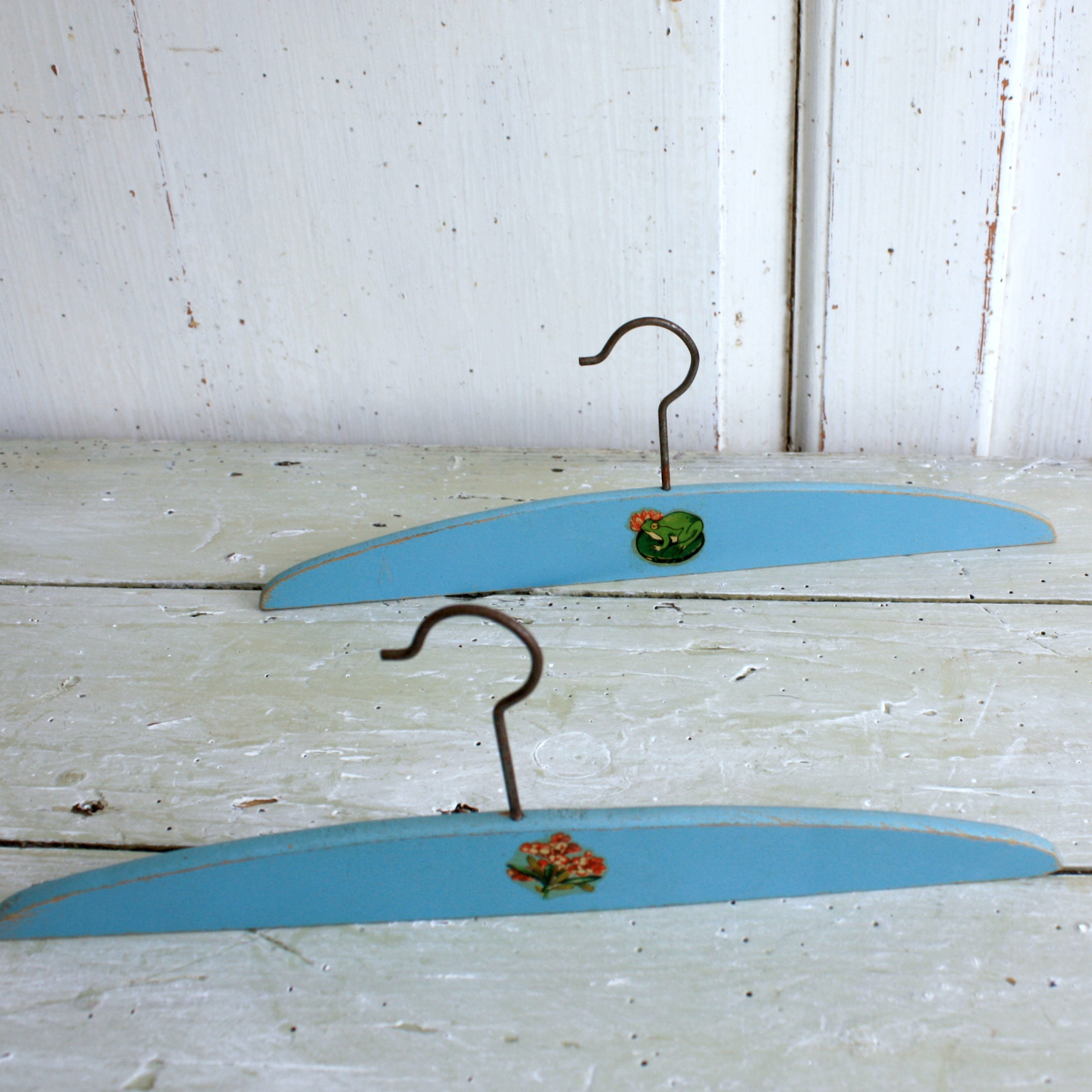 Pair of French Painted Wooden Baby Coat Hangers Etsy UK