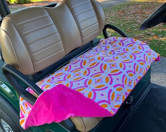 Geometrics in White, Orange and Pink Terry Golf Cart Seat Cover