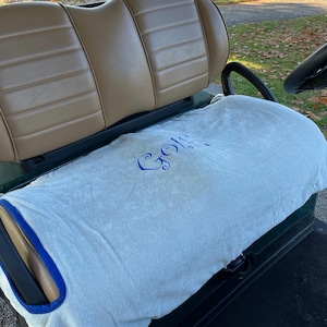 Golf Cart Seat Cover with Emroidered Golf in Gray with Royal Blue