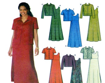 Simplicity 9861, damesjurken, naaipatroon jurk, verhoogde taille, zomerjurk, kort jasje, lange of korte mouw, maat 8-10-12-14, ONBESNEDEN