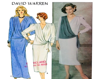 Butterick 3043, UNCUT, Size 8, David Warren, Women Dress Sewing Pattern, Special Event Gown, pintuck / pleat detail, mock wrap, slim skirt