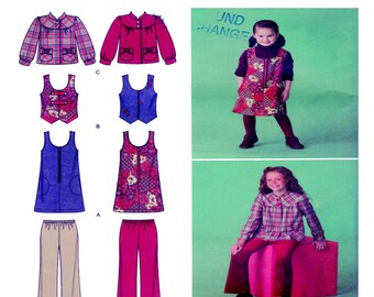 Simplicity 2484 Child or Teen Sewing Pattern, Zip Front Jumper Dress, Button Vest, Pull On Pant, Button Top / Jacket - Size Options UNCUT