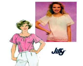 Simplicity 9549, Women Peasant Top, Aline Skirt, Sewing Pattern, 70's Fashion, Flutter Sleeve Size 12 Pullover Blouse Jiff Pattern