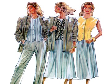 New Look 6241 Women Sewing Pattern, Career Fashion, Button Top or Vest, Blazer, Straight Leg Pant, Full Skirt, Size 8-10-12-14-16-18, UNCUT