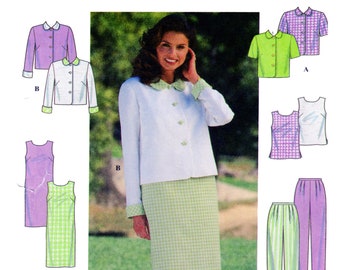 Simplicity 7971, blazer court coordonné pour femme, haut sans manches, robe droite, pantalon fuselé, patron non coupé taille 4-6-8
