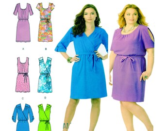 Simplicity 1796, Women Day Dress Sewing Pattern, Wrap Front, Aline Skirt Dress, Neckline & Sleeve Options, Size 10-12-14-16-18, UNCUT
