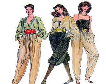 Vogue 8177, pantalon bohème, sarouel, genouillère, chemisier cache-cœur, haut à manches longues, taille froncée, caraco, patron de couture, taille 8, tissu non coupé