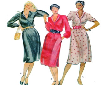 McCalls 6741 Women Shirtwaist Dress Sewing Pattern, Button Front, Tuxedo Lapel Collar, Aline Skirt, Short or Long Sleeve, Size 10 Bust 32.5