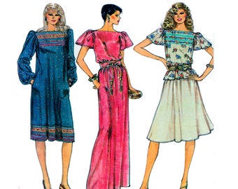 VOGUE 8051, 80s Vintage, Women Sewing Pattern, Aline Dress, Tunic Top, Flare Skirt, Short Flutter Sleeve, Long Blouse Sleeve, Size 8, UNCUT