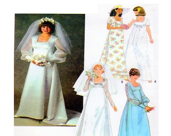 Simplicity 8392, Vintage Wedding Dress, Sewing Pattern, Bridal Gown, High Waist, Fit Flare, Full Sleeve, Simple Style, Size 10, UNCUT