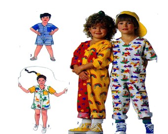 Simplicity 9127, Surf Club Child Jumpsuit, Coveralls, Children Sewing Pattern, Button Front Short or Long Sleeve Child Size 3-4-5-6-6x UNCUT