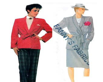 McCalls 9163, Women Wrap Front Suit Sewing Pattern, Wrap Front Jacket, Elastic Waist, Straight Skirt, Pants, Size 8, UNCUT, 80s Vintage