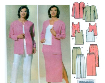 Simplicity 5687 Women Coordinates Pattern, Tunic Top, Long Sleeve, Button Front, Short Sleeve Top, Pants, Long Skirt, UNCUT Size 10 to 18