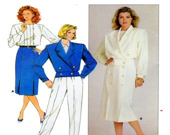Butterick 3630, Women Suit, Sewing Pattern, Wrap Front Jacket, Straight Skirt, Trouser, Pant, Button Blouse, Size 8-10-12 UNCUT, 80s Fashion