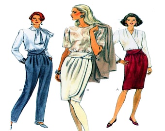 Vogue 8121, Women Wrap Skirt, Tapered Leg Pant, Designer Detail Waistband, Women Sewing Pattern,  Pleated Front, Elastic Waist, Size 14