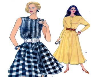 VOGUE 8288 Women Shirt Dress Sewing Pattern, Size 12-14-16, Sundress, Flare Hem Sleeveless Blouse, Long Sleeve Dress, Side Pocket, UNCUT