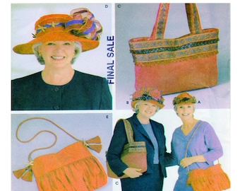 Simplicity 5242, Hat & Bag Sewing Pattern, Patti Wagner Miller Design, Baseball Hat, Brim Hat, Shoulder Tote, Pleated Clutch, Tassel Handbag