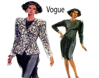 Vogue 7668 Patron de couture de robe femme, mode des années 80, encolure ronde, robe évasée ajustée, robe boutonnée sur le devant, robe taille basse taille 14, non découpé