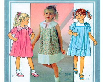 Stijl 4421, meisjesjurk, naaipatroon, jurk met korte mouwen, jurk met kapmouw, zonnejurk, truijurk, ronde kraag, maat 2-3-4, vintage jaren 80