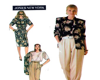 McCalls 9188, Jones New York, Women Designer Suit Sewing Pattern, Size 10-12-14-16, Jacket, High Waist Skirt, Wide Leg Pant, Tunic Top