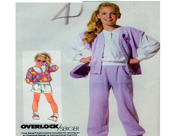 Simplicity 7867, Children Sportswear, Track Suit, Sweatshirt, Sweatpants, Button Vest, Ribbing Cut, Elastic Waistband, Size 7-8-10 UNCUT