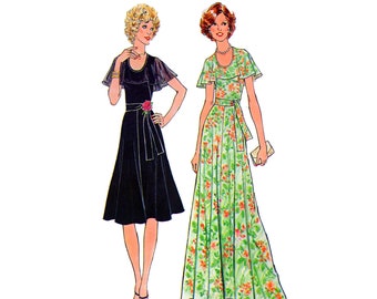 Simplicity 7382, Day Dress, Maxi Dress, 70s Vintage, Full Skirt, Flutter Sleeve, Scoop Neckline, Fit Flare, Size 10 Bust 32.5, Uncut Pattern