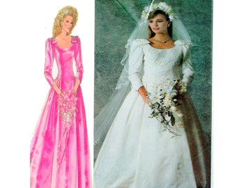 Simplicité 7937 Robe de mariée, robe de mariée, motif de couture, décolleté rond, manches feuilletées, garniture en dentelle, train, jupe complète, Taille 12 Buste 34