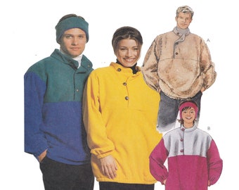 McCalls 8478 Vêtements de sport pour hommes et femmes, col haut, boutons 3/4, sweat-shirt à enfiler, bandeau, taille adulte S-M-L, tissu non coupé, motif Pola Gear