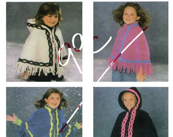 Simplicity 5230, meisje, cape, poncho, winteromslag, naaipatroon cape met capuchon, knoopsluiting, jas, cape met franje, kindermaat: 3 t/m 16, ONBESNEDEN